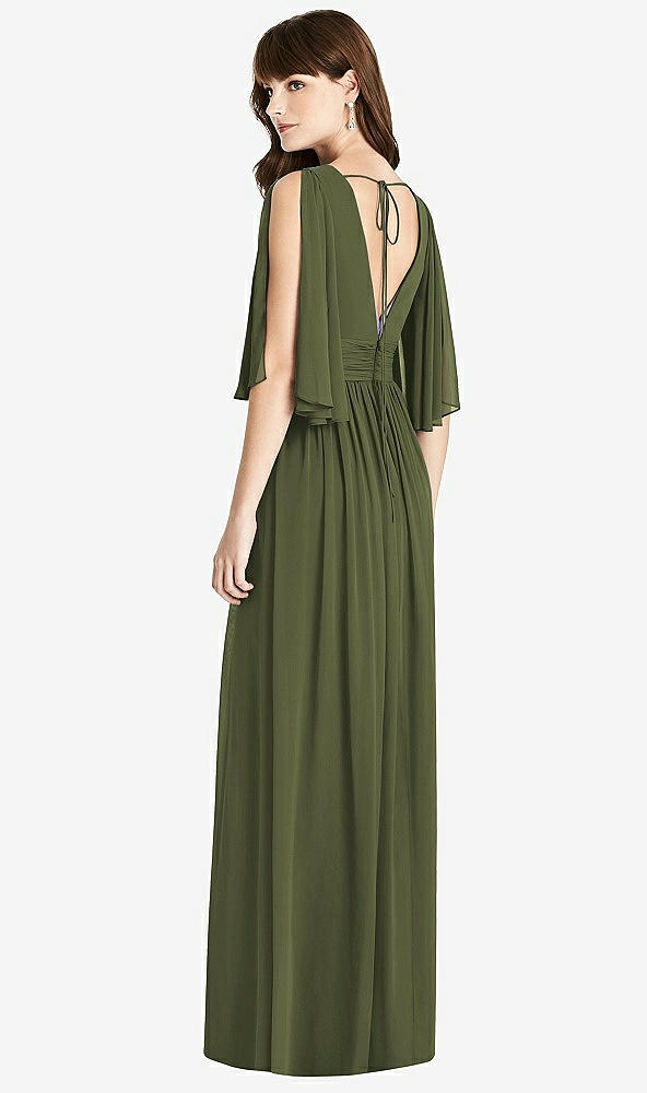 【STYLE: 6777】Split Sleeve Backless Chiffon Maxi Dress【COLOR: Olive Green】