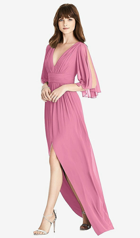 【NEW】【STYLE: 6777】スプリット スリーブ バックレス シフォン マキシ ドレス【COLOR: Orchid Pink】【SIZE: 00-30W】