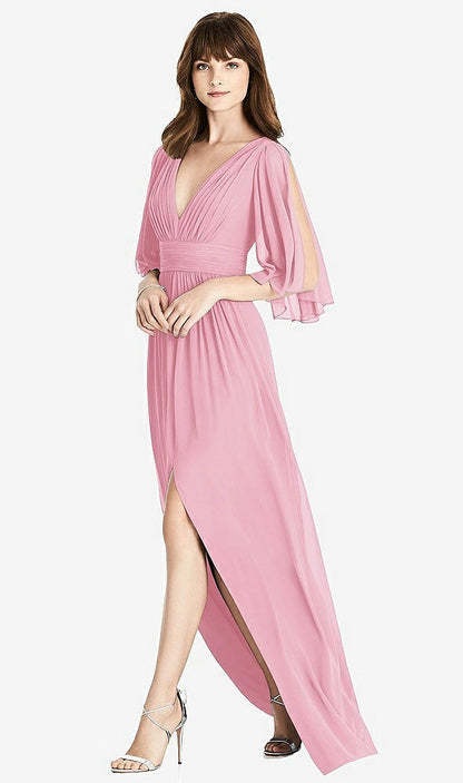 【NEW】【STYLE: 6777】スプリット スリーブ バックレス シフォン マキシ ドレス【COLOR: Peony Pink】【SIZE: 00-30W】
