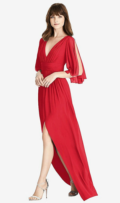 【NEW】【STYLE: 6777】スプリット スリーブ バックレス シフォン マキシ ドレス【COLOR: Parisian Red】【SIZE: 00-30W】
