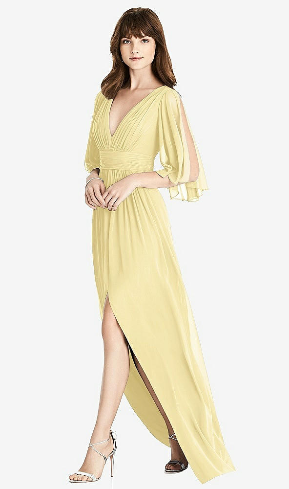 【NEW】【STYLE: 6777】スプリット スリーブ バックレス シフォン マキシ ドレス【COLOR: Pale Yellow】【SIZE: 00-30W】