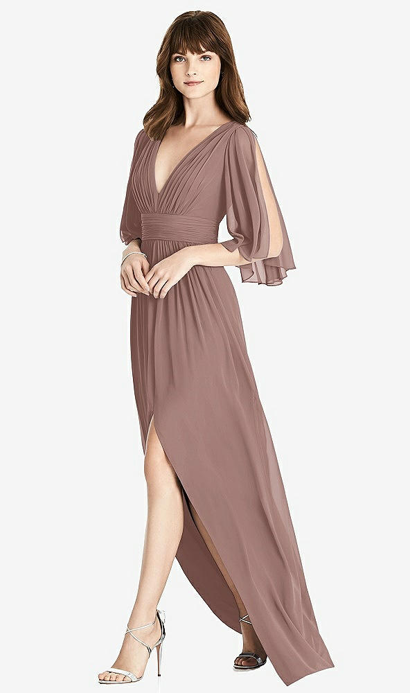 【STYLE: 6777】Split Sleeve Backless Chiffon Maxi Dress【COLOR: Sienna】