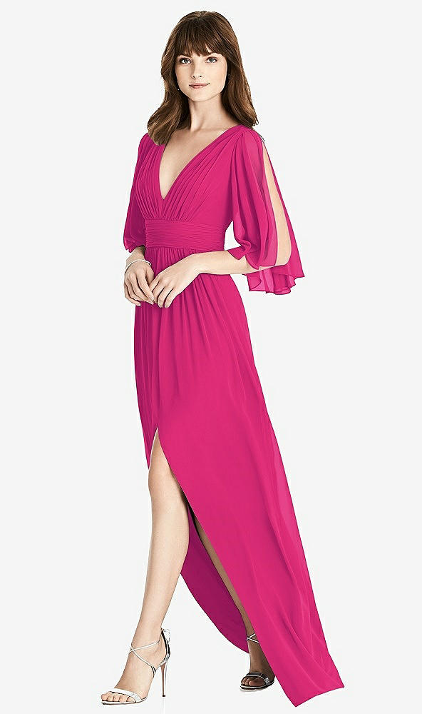 【NEW】【STYLE: 6777】スプリット スリーブ バックレス シフォン マキシ ドレス【COLOR: Think Pink】【SIZE: 00-30W】