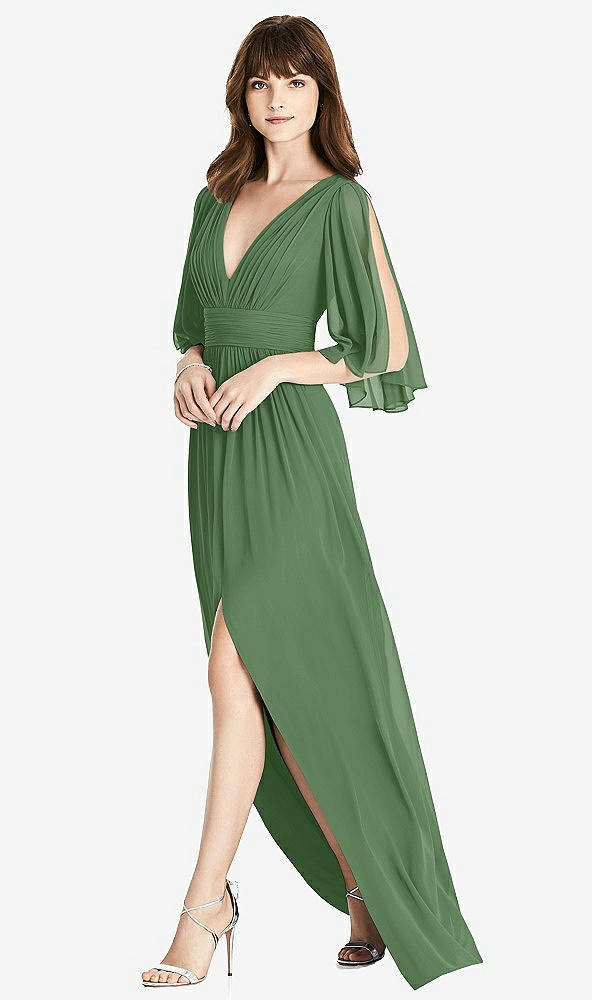 【STYLE: 6777】Split Sleeve Backless Chiffon Maxi Dress【COLOR: Vineyard Green】