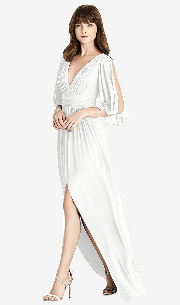 【STYLE: 6777】Split Sleeve Backless Chiffon Maxi Dress【COLOR: White】