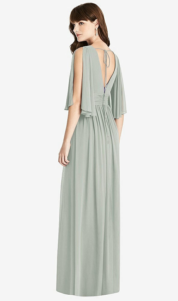 【STYLE: 6777】Split Sleeve Backless Chiffon Maxi Dress【COLOR: Willow Green】