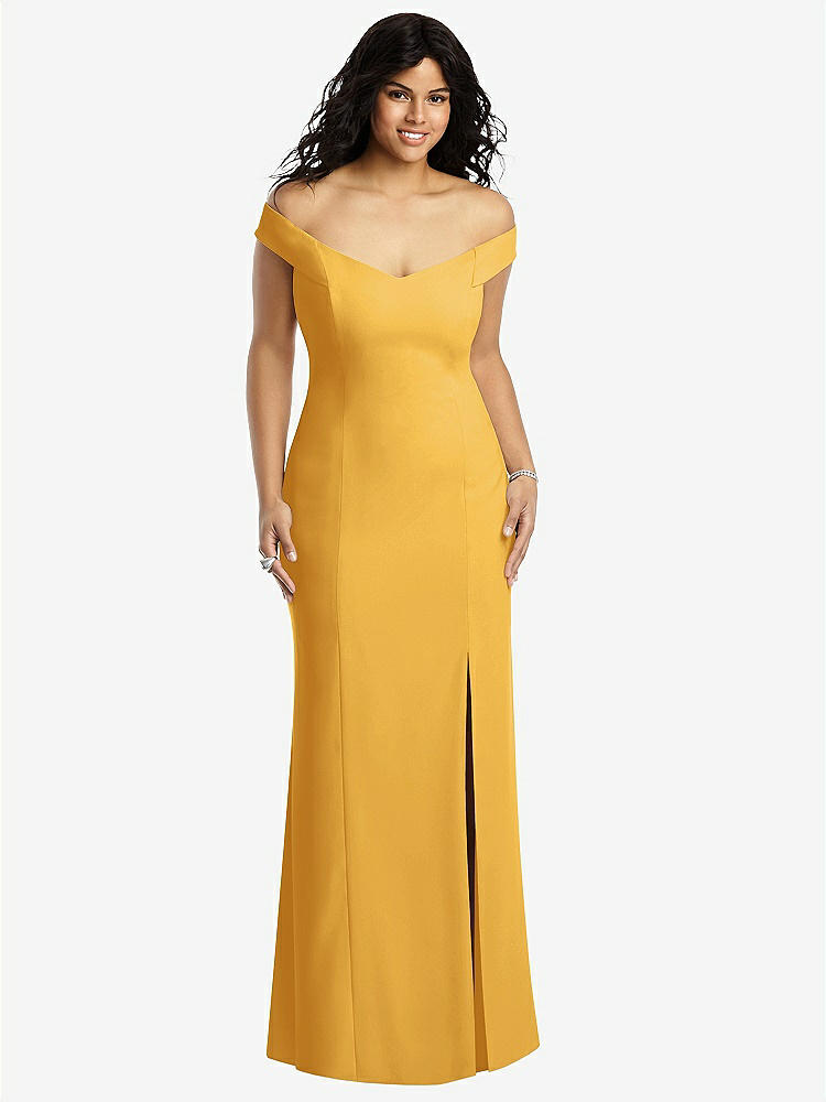 【STYLE: 3012】Off-the-Shoulder Criss Cross Back Trumpet Gown【COLOR: NYC Yellow】