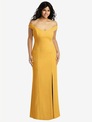 【STYLE: 3012】Off-the-Shoulder Criss Cross Back Trumpet Gown【COLOR: NYC Yellow】