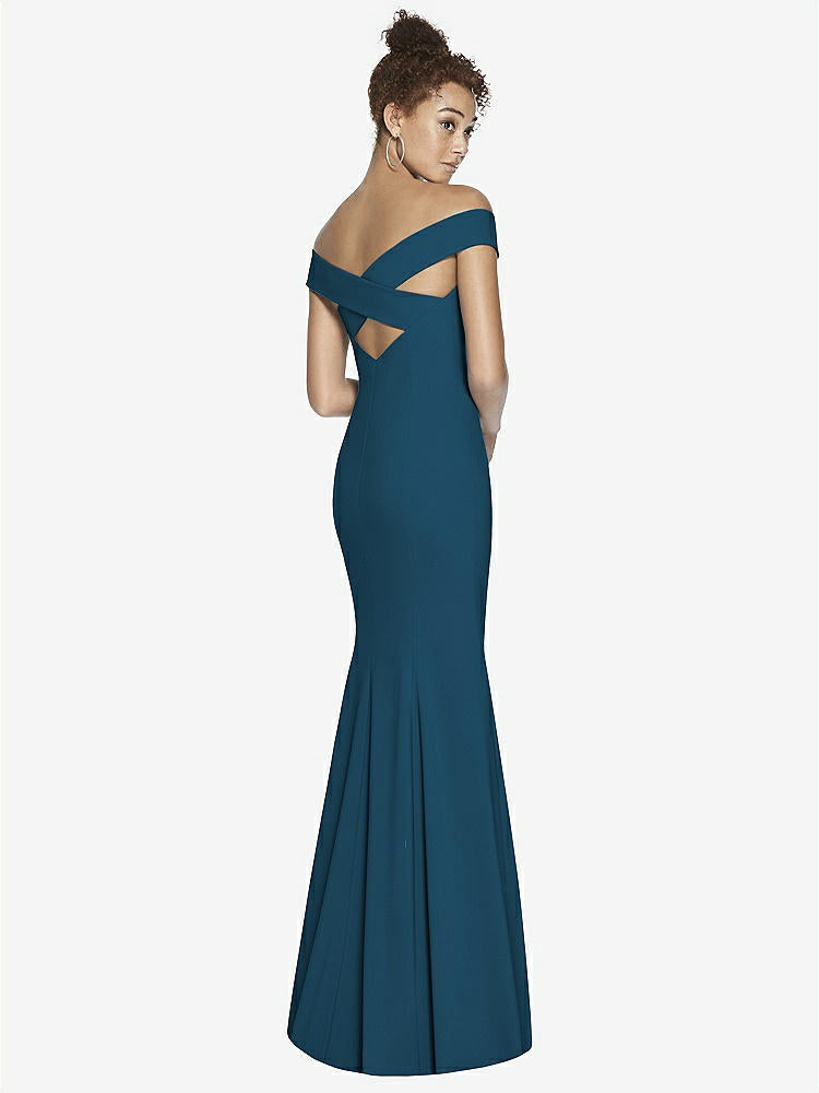 【STYLE: 3012】Off-the-Shoulder Criss Cross Back Trumpet Gown【COLOR: Atlantic Blue】