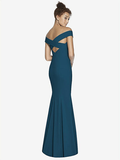 【STYLE: 3012】Off-the-Shoulder Criss Cross Back Trumpet Gown【COLOR: Atlantic Blue】