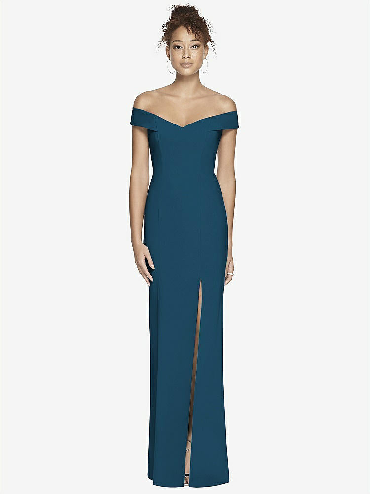 【STYLE: 3012】Off-the-Shoulder Criss Cross Back Trumpet Gown【COLOR: Atlantic Blue】