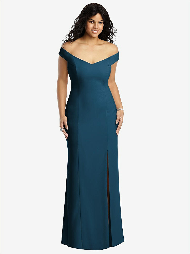 【STYLE: 3012】Off-the-Shoulder Criss Cross Back Trumpet Gown【COLOR: Atlantic Blue】