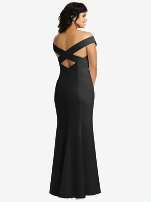 【STYLE: 3012】Off-the-Shoulder Criss Cross Back Trumpet Gown【COLOR: Black】