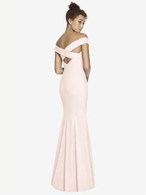 【STYLE: 3012】Off-the-Shoulder Criss Cross Back Trumpet Gown【COLOR: Blush】