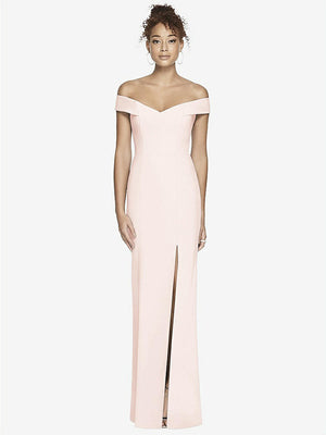 【STYLE: 3012】Off-the-Shoulder Criss Cross Back Trumpet Gown【COLOR: Blush】