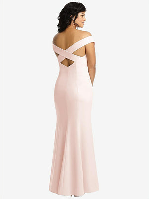 【STYLE: 3012】Off-the-Shoulder Criss Cross Back Trumpet Gown【COLOR: Blush】