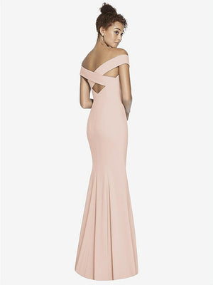 【STYLE: 3012】Off-the-Shoulder Criss Cross Back Trumpet Gown【COLOR: Cameo】