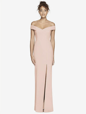 【STYLE: 3012】Off-the-Shoulder Criss Cross Back Trumpet Gown【COLOR: Cameo】
