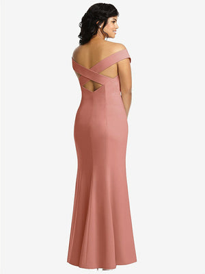 【STYLE: 3012】Off-the-Shoulder Criss Cross Back Trumpet Gown【COLOR: Desert Rose】