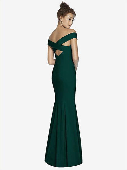 【NEW】【STYLE: 3012】オフショルダー クロス クロス 背面 トランペット ガウン【COLOR: Evergreen】【SIZE: 00-30W】