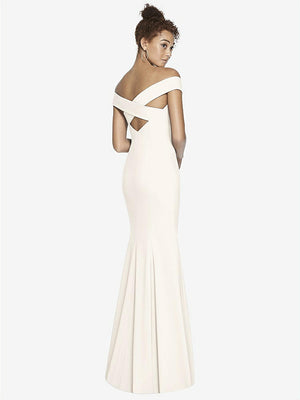 【STYLE: 3012】Off-the-Shoulder Criss Cross Back Trumpet Gown【COLOR: Ivory】