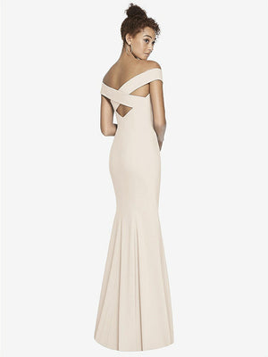 【STYLE: 3012】Off-the-Shoulder Criss Cross Back Trumpet Gown【COLOR: Oat】