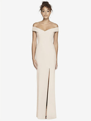 【STYLE: 3012】Off-the-Shoulder Criss Cross Back Trumpet Gown【COLOR: Oat】