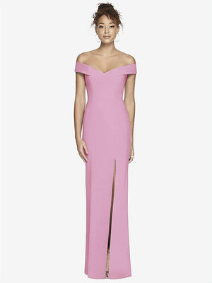 【STYLE: 3012】Off-the-Shoulder Criss Cross Back Trumpet Gown【COLOR: Powder Pink】