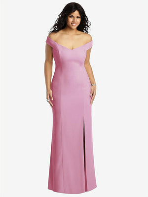【STYLE: 3012】Off-the-Shoulder Criss Cross Back Trumpet Gown【COLOR: Powder Pink】
