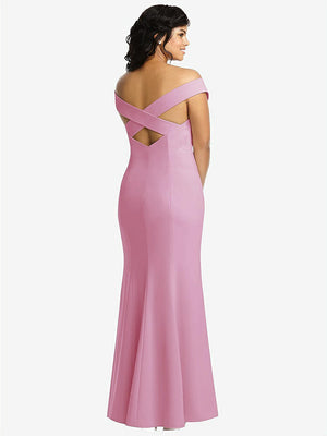 【STYLE: 3012】Off-the-Shoulder Criss Cross Back Trumpet Gown【COLOR: Powder Pink】