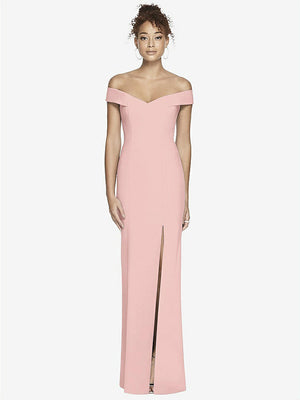 【STYLE: 3012】Off-the-Shoulder Criss Cross Back Trumpet Gown【COLOR: Rose - PANTONE Rose Quartz】