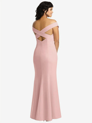 【STYLE: 3012】Off-the-Shoulder Criss Cross Back Trumpet Gown【COLOR: Rose - PANTONE Rose Quartz】