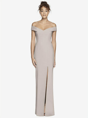 【STYLE: 3012】Off-the-Shoulder Criss Cross Back Trumpet Gown【COLOR: Taupe】
