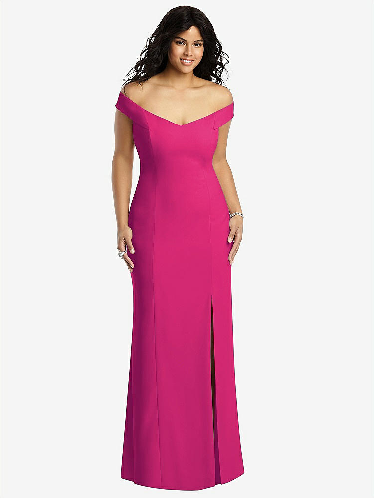 【STYLE: 3012】Off-the-Shoulder Criss Cross Back Trumpet Gown【COLOR: Think Pink】