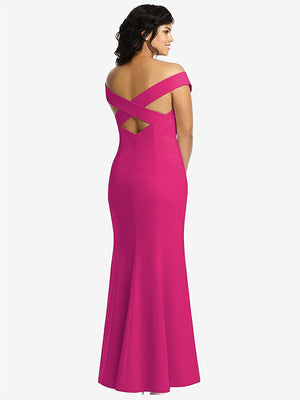 【STYLE: 3012】Off-the-Shoulder Criss Cross Back Trumpet Gown【COLOR: Think Pink】