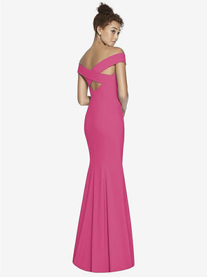 【STYLE: 3012】Off-the-Shoulder Criss Cross Back Trumpet Gown【COLOR: Tea Rose】
