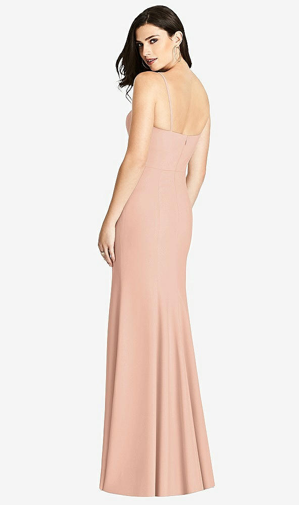 【STYLE: 3013】Seamed Bodice Crepe Trumpet Gown with Front Slit【COLOR: Pale Peach】