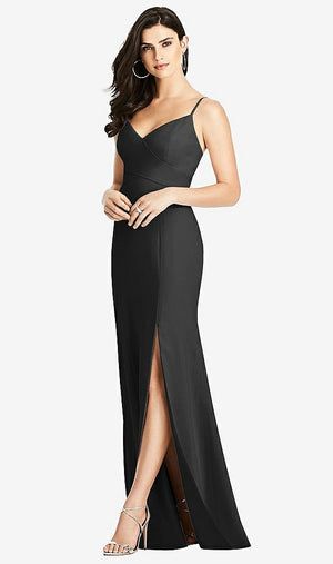 【STYLE: 3013】Seamed Bodice Crepe Trumpet Gown with Front Slit【COLOR: Black】