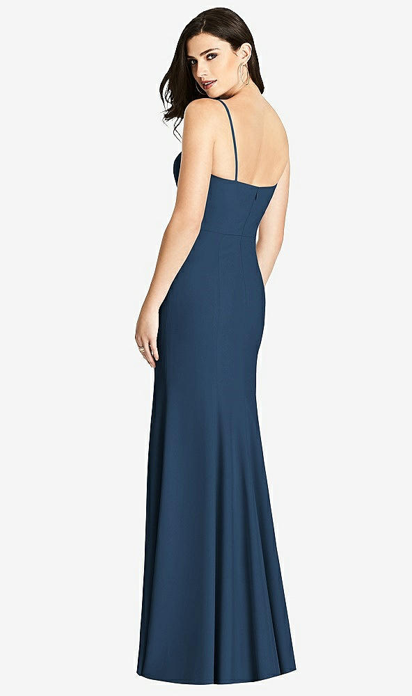 【STYLE: 3013】Seamed Bodice Crepe Trumpet Gown with Front Slit【COLOR: Sofia Blue】