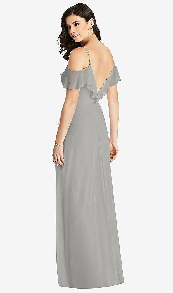 【STYLE: 3020】Ruffled Cold-Shoulder Chiffon Maxi Dress【COLOR: Chelsea Gray】
