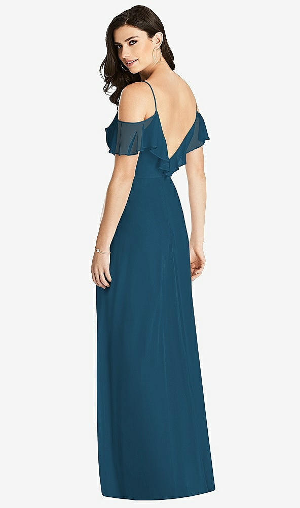 【NEW】【STYLE: 3020】フリル コールドショルダー シフォン マキシ ドレス【COLOR: Atlantic Blue】【SIZE: 00-30W】