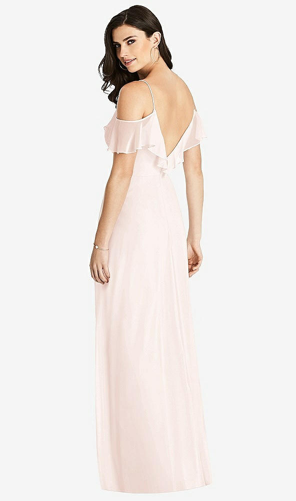 【STYLE: 3020】Ruffled Cold-Shoulder Chiffon Maxi Dress【COLOR: Blush】