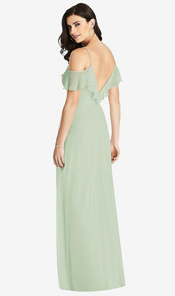 【STYLE: 3020】Ruffled Cold-Shoulder Chiffon Maxi Dress【COLOR: Celadon】