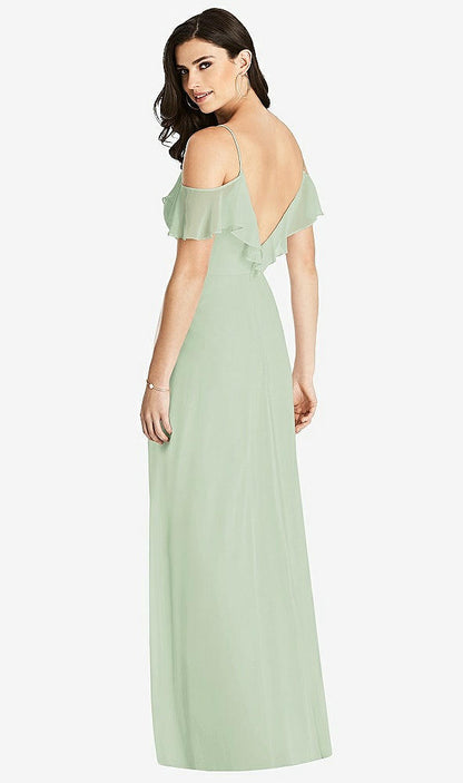 【STYLE: 3020】Ruffled Cold-Shoulder Chiffon Maxi Dress【COLOR: Celadon】
