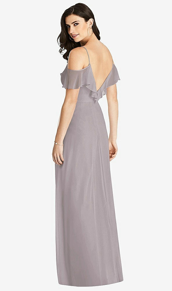 【STYLE: 3020】Ruffled Cold-Shoulder Chiffon Maxi Dress【COLOR: Cashmere Gray】
