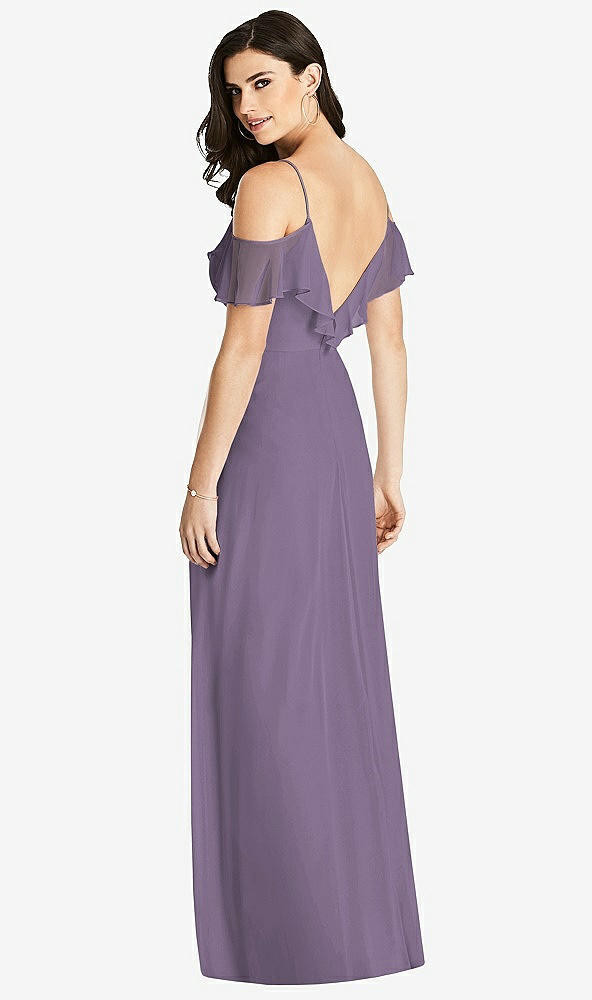 【NEW】【STYLE: 3020】フリル コールドショルダー シフォン マキシ ドレス【COLOR: Lavender】【SIZE: 00-30W】