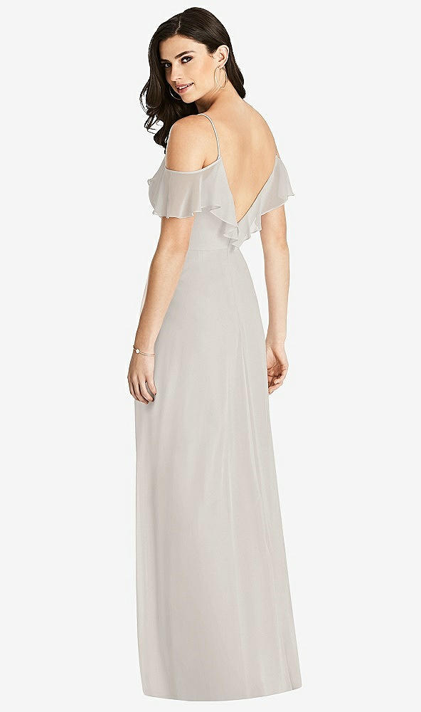 【STYLE: 3020】Ruffled Cold-Shoulder Chiffon Maxi Dress【COLOR: Oyster】