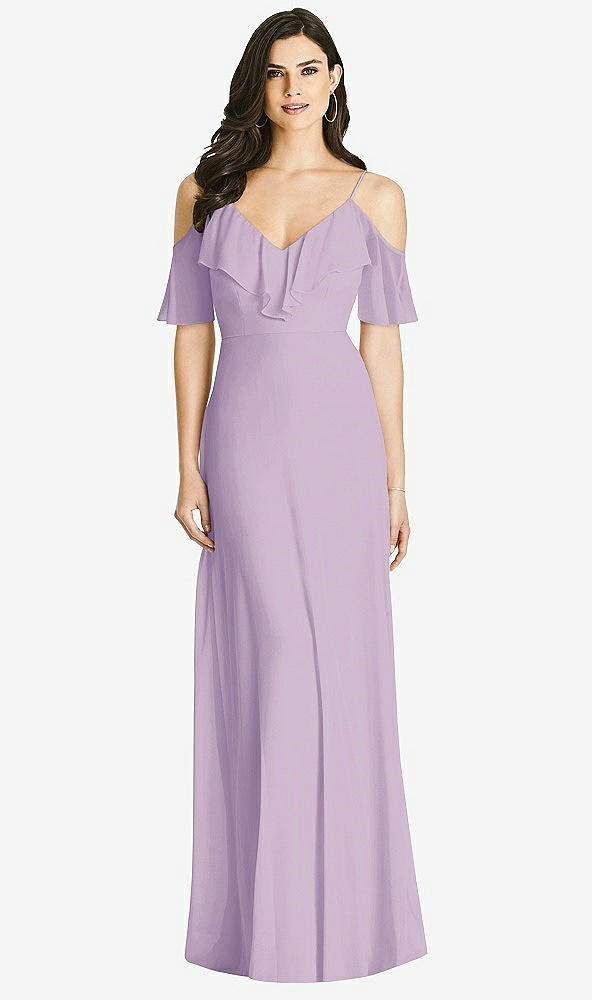 【NEW】【STYLE: 3020】フリル コールドショルダー シフォン マキシ ドレス【COLOR: Pale Purple】【SIZE: 00-30W】
