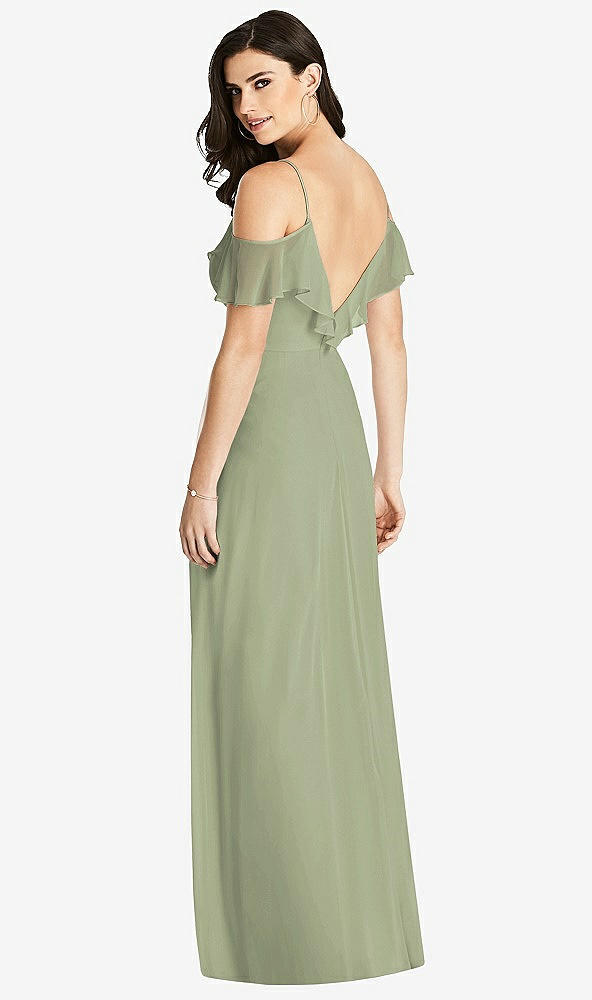 【STYLE: 3020】Ruffled Cold-Shoulder Chiffon Maxi Dress【COLOR: Sage】