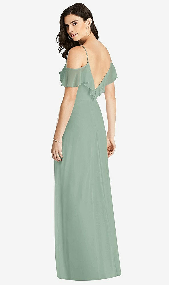 【STYLE: 3020】Ruffled Cold-Shoulder Chiffon Maxi Dress【COLOR: Seagrass】
